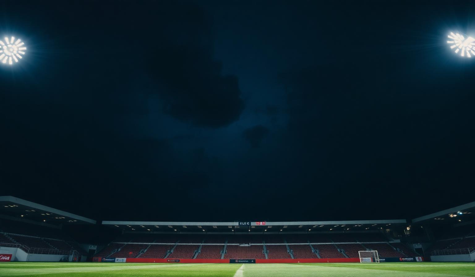 Floodlit stadium at night